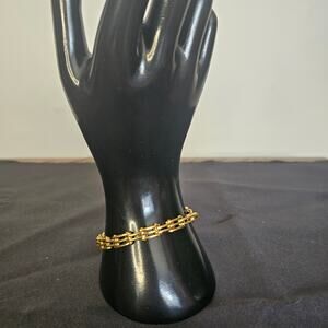 Vintage Gold-Tone Triple Link Bracelet | Industrial Chain & Rivet Design | Cuff